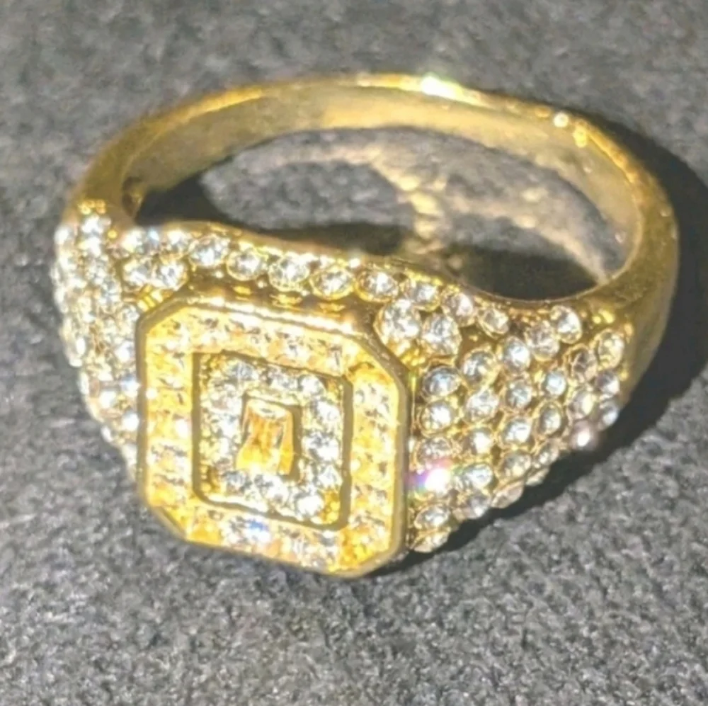 Elegant Mens Simulated Diamonds With 2ct 14k Yellow gold Plated Ring Sz 12